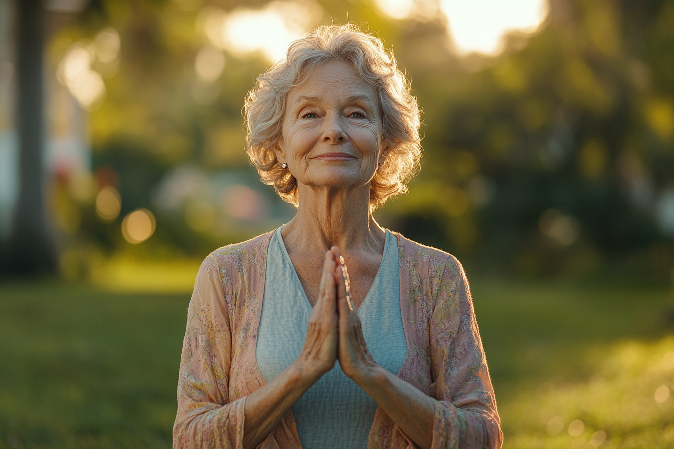 Старша жінка практикує йогу